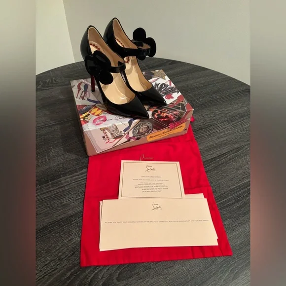 Christian Louboutin 20th Anniversary Pensee Black Patent Leather & Suede Heels - Picture 14 of 16